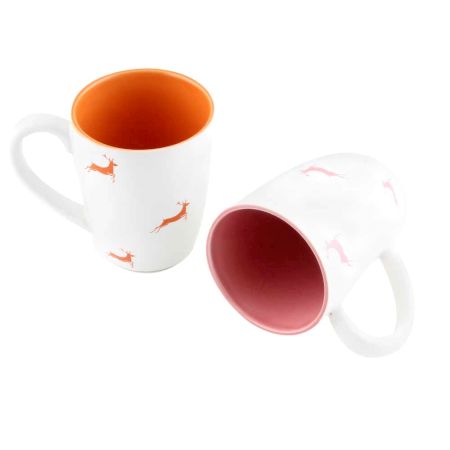 Orange & Pink Running Deer Decorative Handcraft Ceramic Coffee Mug